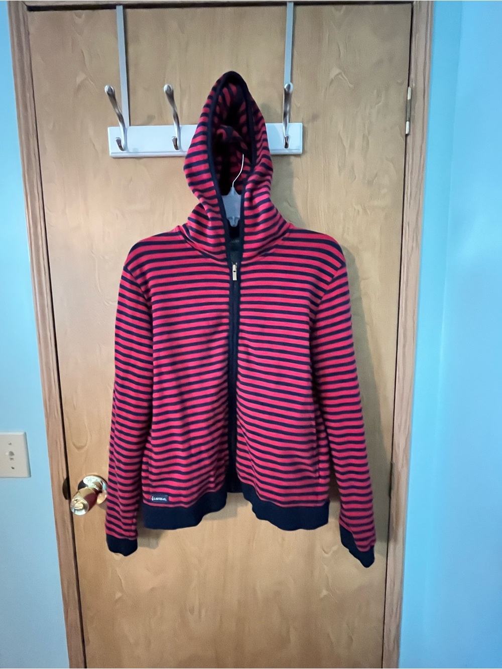 Lauren By Ralph Lauren Red & Navy Zip-Up Cotton Elastane Hoodie Size Large EUC